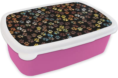 Broodtrommel Roze - Lunchbox - Brooddoos - Patronen - Honden - Poten - Jongens - Meisjes - Kinderen - Kind - 18x12x6 cm - Kinderen - Meisje