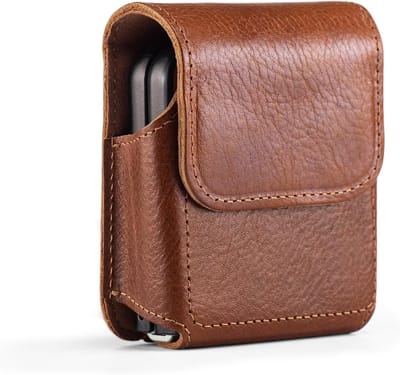 Leren Heuptas voor Mobiele Telefoon Geschikt voor Samsung Galaxy Z Flip en Motorola Razr met Riembevestiging en Telefoonhouder (Bruin)