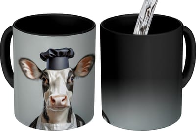 Magische Mok - Foto op Warmte Mokken - Koffiemok - Koe - Zwart - Wit - Kok - Magic Mok - Beker - 350 ML - Theemok