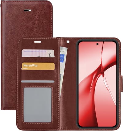 Hoesje - Met Pasjeshouder - Geschikt voor OnePlus Nord CE4 - Luxe Bookcase Portemonee - Flip Case - Kunstleer Book Case - Flipcase - Book Cover - Walletcase - Portemonneehoes - Bruin