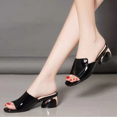 Rode Sexy PU Zacht Leer Dames Teenslippers Zomer Mode Hakken Muiltjes Schoenen Voor Meisjes Comfortabele Sandalen Vrouw 36 zwart