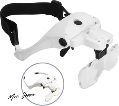 Mrs. Jones Head Mount Vergrootglas Bysameyee Verlichte Vergrootglas Hoofdband Glas Loupe Vizier met 2 LED Licht voor Nauw Werk Sieraden Werk Horloge Reparatie Kunst & Ambachten Leeshulp (Oplaadbaar) met Vergrotingsopties. .
