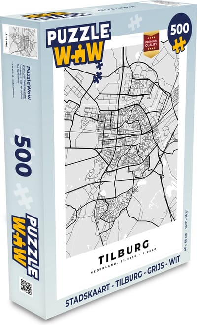 Puzzel Stadskaart - Tilburg - Grijs - Wit - Legpuzzel - Puzzel 500 stukjes - Plattegrond
