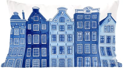Sierkussens - Kussentjes Woonkamer - 60x40 cm - Aquarel - Grachtenpanden - Delfts - Blauw