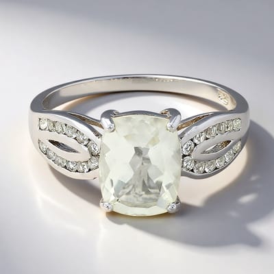 Cavill - Damesring 925 Sterling Zilver met 1,67 ct Antiek Orthoklaas - 24 Witte Topaas Rond - Exclusief Opengewerkt Design