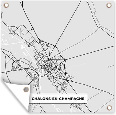 Tuin poster Plattegrond – Châlons-en-Champagne – Stadskaart – Kaart – Frankrijk - 200x200 cm - Tuindoek