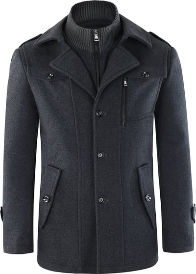 ALLTHEMEN Heren Wollen jas met opstaande kraag - Slim Fit Winter Warm Jasje - S