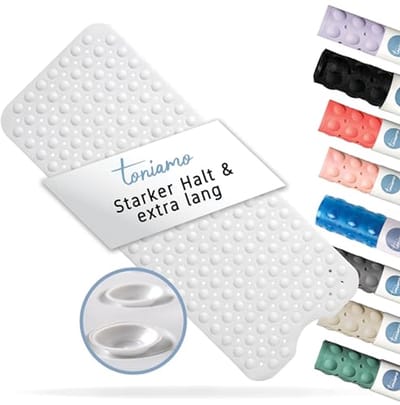 Antislip Badmat 100 x 40 cm - Extra Lange Badmat voor Badkuip - BPA Vrij, Antibacterieel en Machinewasbaar - Wit