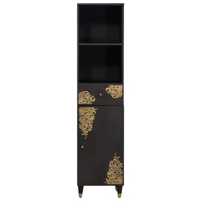 vidaXL - Badkamerkast - met - lade - Zwart - 38 - x - 33 - x - 160 - cm - Massief - Mango - Hout