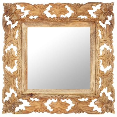 vidaXL - Spiegel - handgesneden - 50x50 - cm - massief - mangohout - bruin