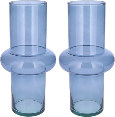 Bellatio Design Bloemenvaas - 2x - blauw transparant gerecycled glas - D15 x H31 cm - vaas