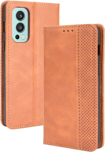 Coverup Hoesje - Geschikt voor OnePlus Nord 2 Hoesje - Coverup Vintage Style Book Case - Bruin
