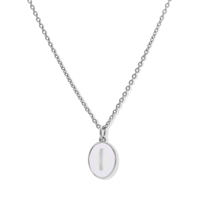 New Bling 9LA-20059-I Zilveren Ketting met Letterhangertje - I - Ovaal - 12x8,8mm - Emaille - Lila - Initiaal sieraad - Rhodium - Zilver