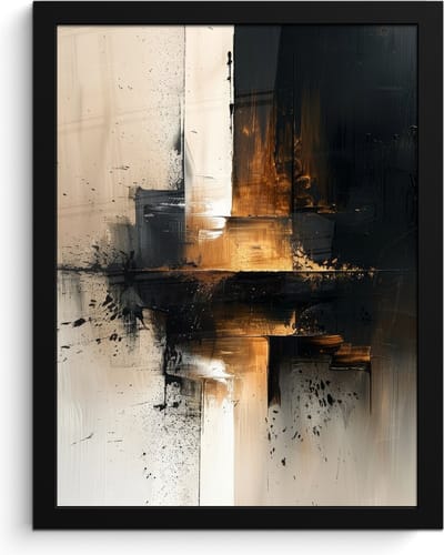 Poster in lijst - Fotolijst 30x40 cm - Posters - Modern - Zwart - Verf - Goud - Posterlijst zwart - Decoratie - Wanddecoratie woonkamer - Muurdecoratie slaapkamer