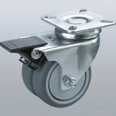 Dubbel zwenkwiel geremd met topplaat - 50mm - 90kg