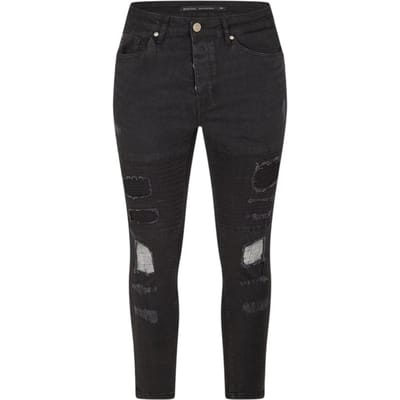 Brave Soul Skinny-jeans voor heren in 'washed'-biker-stijl (Houtskool)