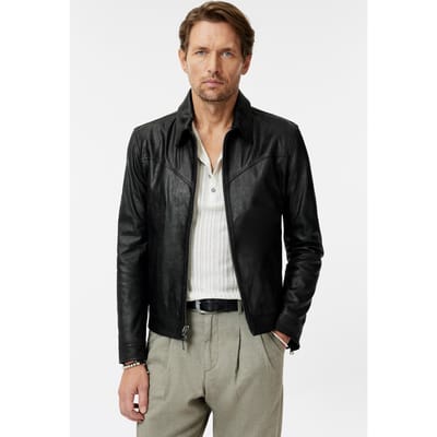John Varvatos Western Yoke Zip Jacket With Multi Welt Black Größe: 56 | Lederjacken Outlet | Herren | Schwarz