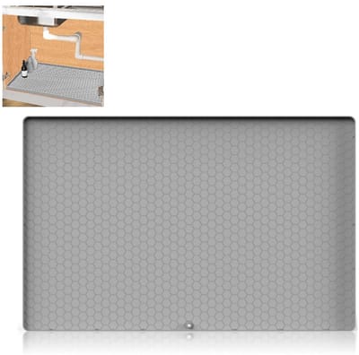 Siliconen gootsteenmat - Vlekbestendige afvoermat - Oliebestendige vierkante kastmat - Vochtwerende mat voor de keuken - Met afvoergaten - 34 * 22 inch - Grijs - Kastbeschermer - Onder de gootsteenbak - Voor druppels, lekken en morsen