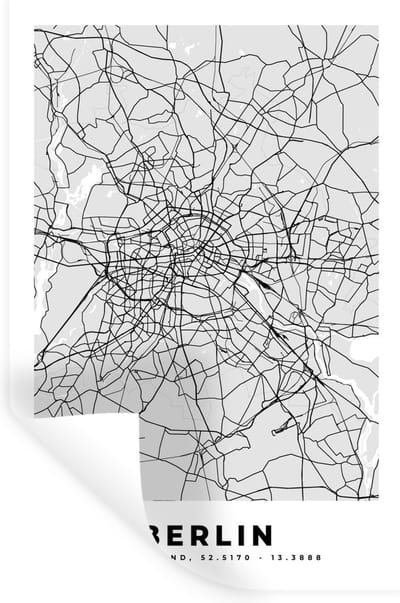 Muurstickers - Sticker Folie - Duitsland - Stadskaart - Plattegrond - Berlin - Kaart - 20x30 cm - Plakfolie - Muurstickers Kinderkamer - Zelfklevend Behang - Zelfklevend behangpapier - Stickerfolie