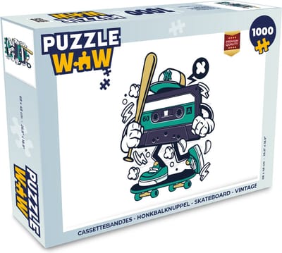 Puzzel Cassettebandjes - Honkbalknuppel - Skateboard - Vintage - Legpuzzel - Puzzel 1000 stukjes volwassenen