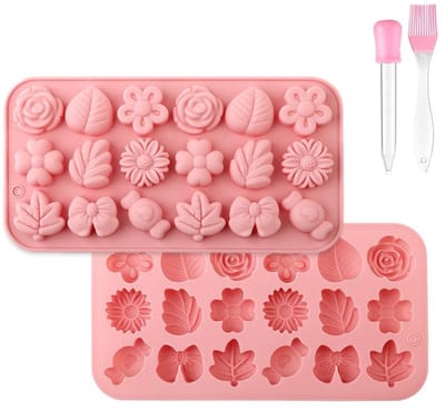 Bloem Snoepvormen Siliconen 2 Stuks - Madeliefje Bloem Chocoladevormen - Tulp Bloemvorm - Das Blad Jellyvorm - IJsvorm - Puddingvorm - Zeepvorm - Koekjevorm Voor Dessert Maken