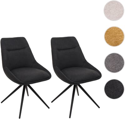 Set van 2 eetkamerstoelen MCW-M65, keukenstoel fauteuil stoel, draaibaar auto-positie metaal stof/textiel ~ antraciet