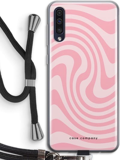 Case Company® - Hoesje met koord geschikt voor Samsung Galaxy A50 hoesje met Koord - Swirl Roos - Telefoonhoesje met Zwart Koord - Bescherming aan alle Kanten en Over de Schermrand