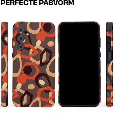 Casetastic hoesje geschikt voor Samsung Galaxy A35 - Dubbellaagse bescherming - Abstracte Retro Vormen - Fashion Case - Donkergrijs Terracotta Taupe