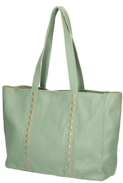 Mint Leren Shopper Studs - Ruime Leren Shoppers - Leren Handtassen - Gouden Messing Studs - Italiaans Leder - Mint Groen