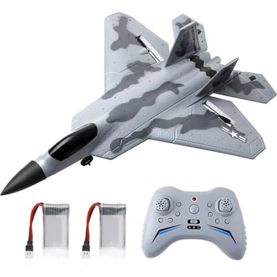 Avion RC 2,4 GHz, avion RC planant F22, modèle d'avion EPP, jouets de vol pour adultes et enfants garçons 2 4CH-2 battery gris