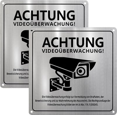 Bewegwijzering Camera - Waarschuwingsbord Camera - Veiligheid Aangeven - DSGVO Conform - 15 x 15 cm - Zilver
