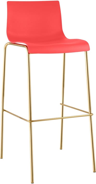 CLP Barkruk met rugleuning en voetsteun Hover - Stapelbaar - Metalen Frame in Goudlook - Belastbaar tot 150 kg - Kunststof - rood/goud