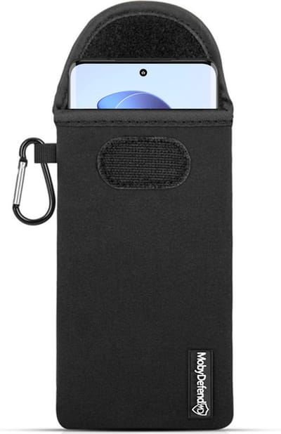 MobyDefend Hoesje - Geschikt voor Motorola Edge 30 Fusion - Neopreen Pouch Met Karabijnhaak - Insteek - Riemlus - Zwart