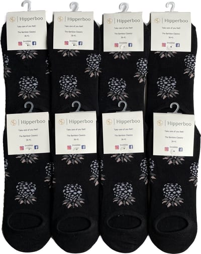 Hipperboo® 8 Paar Bamboe Sokken | Maat 36-41 | Dames Sneakersokken | Footies | Zwart | Invisible Sneakersokken | Bamboe Kousen - Naadloos - Hypoallergeen - Zijdezacht - Vochtregulerend