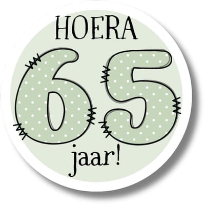 Ronde stickers 4 cm – Hoera 65 jaar – Verjaardag & jubileum sluitzegels - Groen - 20 stuks