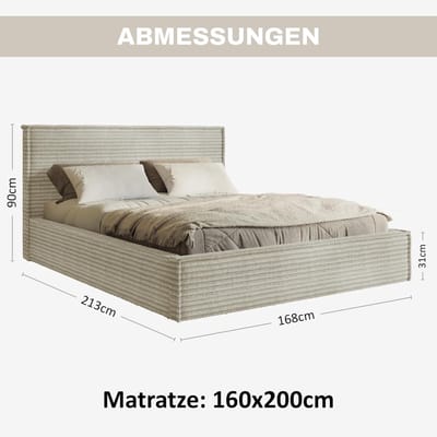 Gestoffeerd Bed 160x200 cm met Opbergruimte & Bedlade – Pauwhome Boho Velvet Luxe Bedframe Beige (Crème) met Hoofdeinde & Lattenbodem – Zonder Matras