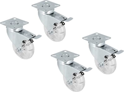 AMIG Zwenkwielen Set 75mm - 4 Stuks Met Rem - 300KG Draagvermogen - Transparant