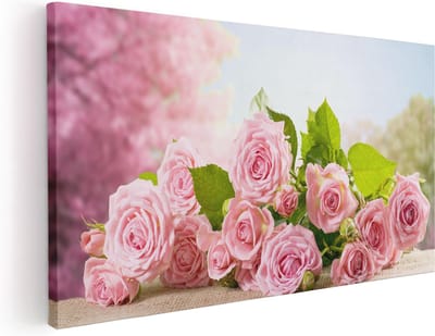 Artaza Canvas Schilderij Rozen - 40x20 cm - Klein - Wanddecoratie Bloemen - Muurdecoratie Roze Rozen - Schilderijen Op Canvas