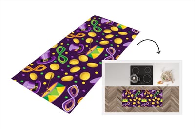 Keukenloper - Loper keuken - Carnaval - Feest - Paars - Patronen - 120x50 cm - Keukenloper vinyl