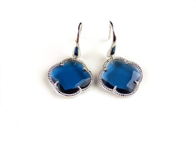 Zilveren oorringen oorbellen model Fiori klaver blauw
