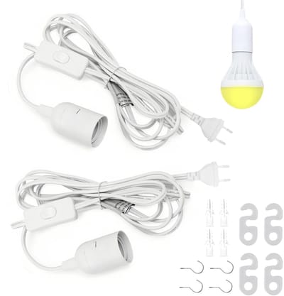 E27 Lampfitting met Kabel en Schakelaar - 2M Voedingskabel en EU Plug voor Doe-Het-Zelf Lampen, Hanglampen en Pendelverlichting - Ideaal voor Woonkamer en Keuken, Wit