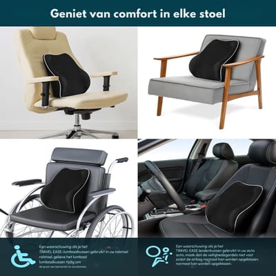 SAVI® Travel Ease Ergonomisch Rugkussen Onderrug - Voor Auto, Bureaustoel, Bank en Bed - Rugsteun - Lendensteun - Zwart - 40cm x 11cm x 43cm
