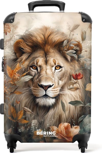 NoBoringSuitcases.com® - Koffer groot - Rolkoffer lichtgewicht - Gedetailleerd portret van een leeuw in de natuur - Reiskoffer met 4 wielen - Grote trolley XL - 20 kg bagage