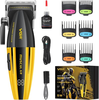 Professionele Oplaadbare Haar Trimmer met Hoge Snelheid (9000 RPM) en LED Display