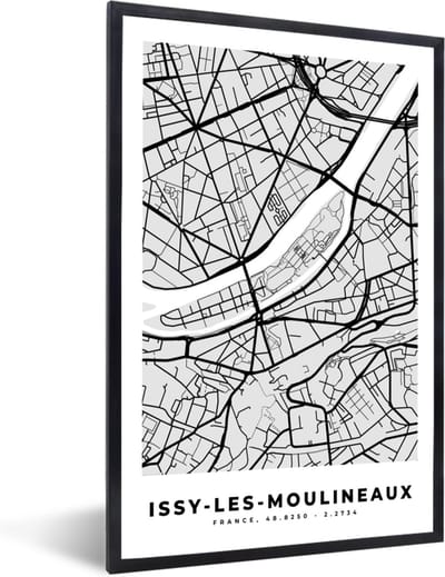 Fotolijst incl. Poster - Issy-les-Moulineaux - Plattegrond - Frankrijk - Kaart - Stadskaart - 40x60 cm - Posterlijst