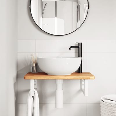vidaXL - Badkamer - wandschap - staal - en - massief - eikenhout