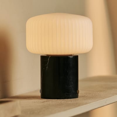 Tavellio Renoir Draadloze Tafellamp – Nero Marquina Marmer en Glas – Tot 100 uur – Zwart