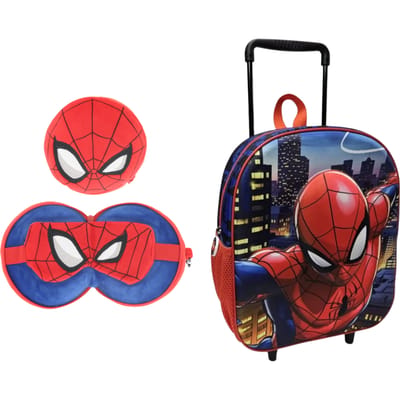 Spiderman reisset; trolleyrugzak en 2 in 1 slaapmasker en reiskussen