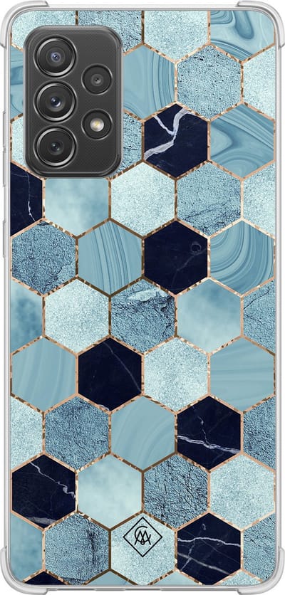 Casimoda® hoesje - Geschikt voor Samsung Galaxy A52 5G - Blue Cubes - Shockproof case - Extra sterk - TPU/polycarbonaat - Blauw, Transparant