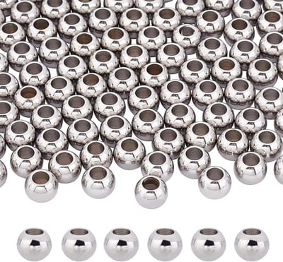 100 stuks 8 mm Europese kralen ronde afstandhouders groot gat kralen sluitring glad oppervlak losse kralen roestvrij staal kralen voor doe-het-zelf sieraden maken, gat: 4 mm